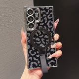 Leopard Print Bracket Plating Magnetic Charging Case for Samsung