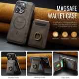 Magnetic Charging Wallet Case with Ring Kickstand for iPhone