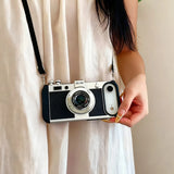 3D Retro Camera Lanyard Shockproof Case For iPhone