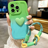 3D Cute Love Heart Gradient With Strap Case For iPhone