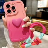 3D Cute Love Heart Gradient With Strap Case For iPhone