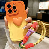 3D Cute Love Heart Gradient With Strap Case For iPhone