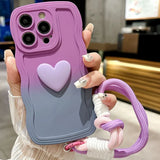 3D Cute Love Heart Gradient With Strap Case For iPhone