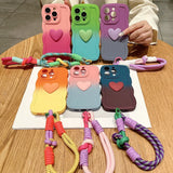 3D Cute Love Heart Gradient With Strap Case For iPhone