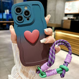 3D Cute Love Heart Gradient With Strap Case For iPhone