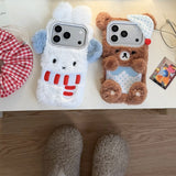 Cute Plush Bear And Rabbit Anti-Fall Phone Case For IPhone