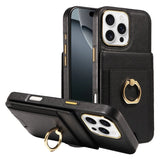 Wallet Card Slot Ring Holder Leather Case for iPhone