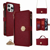 Leather Wallet Card Slots Phone Case with Strap for Samsung