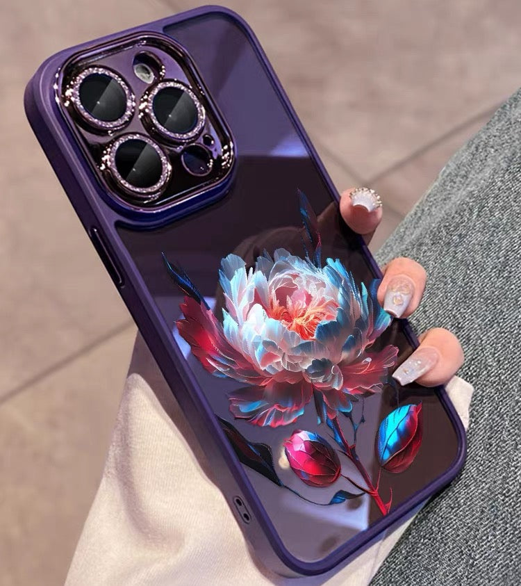 Luxury Purple Red Rose Transparent Phone Case For iPhone