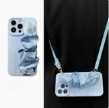 Solid-Color Silk Scarf Wrist Strap with Lanyard Case for iPhone
