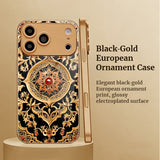 Black‑Gold European Ornament Pattern Electroplated Case for iPhone