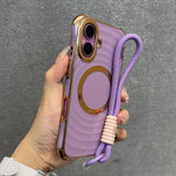 Ripple Plating Wrist Strap Magnetic Phone Case For iPhone
