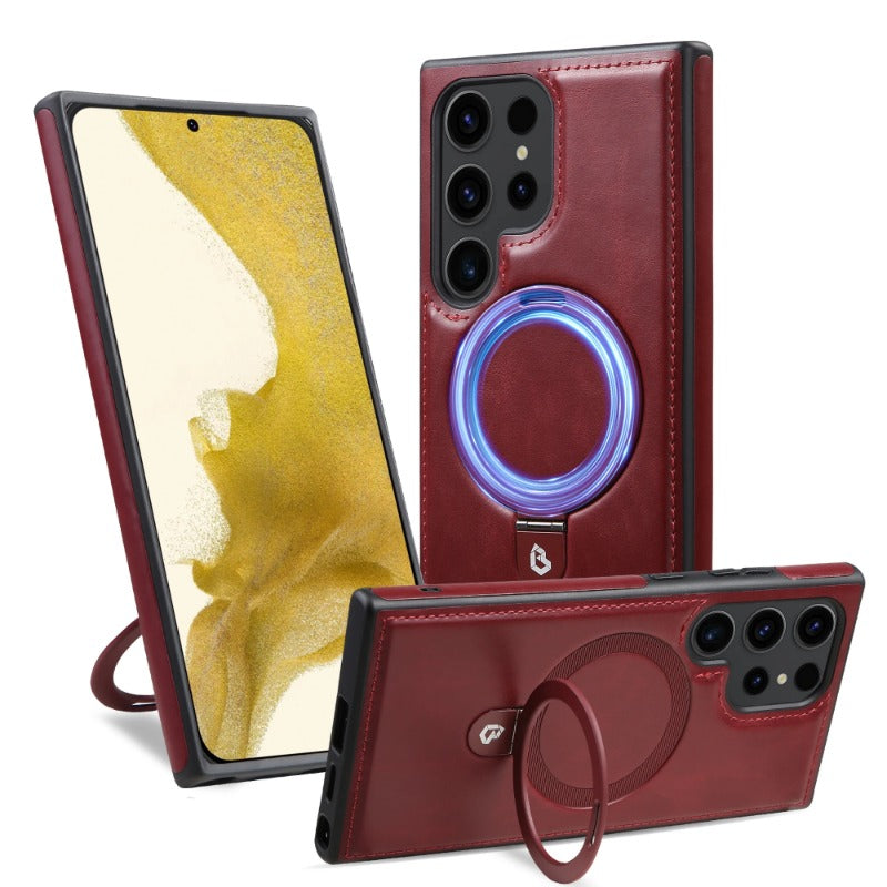 Wireless Charging Magnetic Holder Leather Phone Case for Samsung