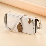 Leaf-Designed Leather Card Slot Lanyard Flip Case for Samsung