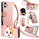 Cute Cat Card Holder Wallet Lanyard Case for iPhone