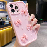 3D Bowknot Pearl Silicone Shockproof Soft Phone Case for iPhone
