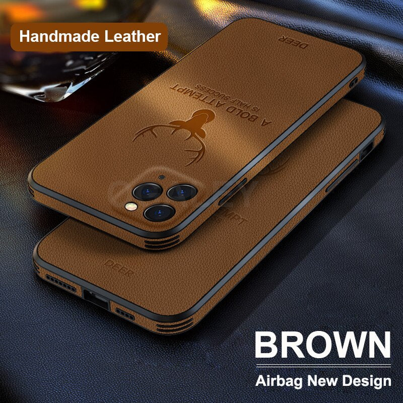 Square Leather Shockproof deer Case For iPhone