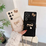 3D Bowknot Crossbody Card Holder Wallet Phone Case For Samsung