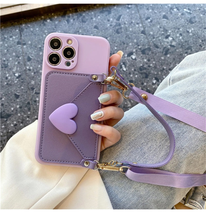 Crossbody Lanyard Strap Card Holder Case for iPhone