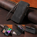 Leather Zipper Lanyard Wallet Case for iPhone