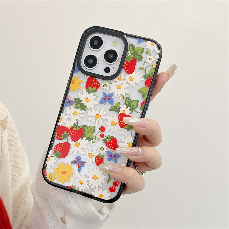 Cute Red Flower Cherry Painting Phone Case For iPhone