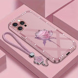 Romantic Rose Electroplated Case with Lanyard for iPhone