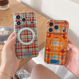 Sweet Color Block Plaid Rotatable Kickstand Case for iPhone