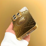 Grid Apple Pattern Electroplated Tempered Glass Phone Case for iPhone