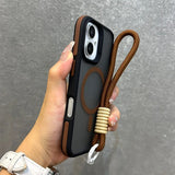 Luxury With Lanyard Magnetic Matte Phone Case For iPhone