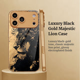Black Gold Majestic Lion Pattern Electroplated Case for iPhone
