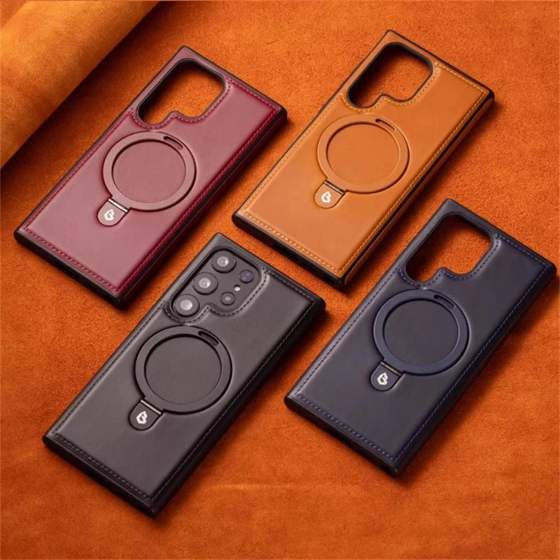 Business Retro Leather Holder Magnetic Case For Samsung