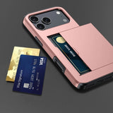 Luxury Solid Color Push Pull Wallet Card Slot Phone Case For iPhone