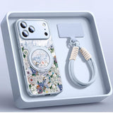 Romantic Floral Magnetic Case with Stand Lanyard for IPhone