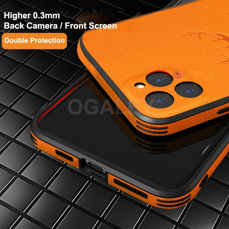 Square Leather Shockproof deer Case For iPhone