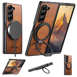 Waxed Leather Magnetic Charging Holder Case for Samsung Z Fold