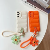 Fashion Down Jacket Sunflower Wrist Strap Phone Case for Samsung