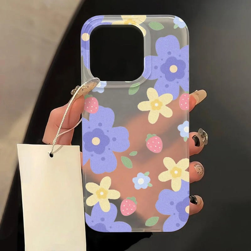Matte Soft Silicone Flowers Phone Case For iPhone