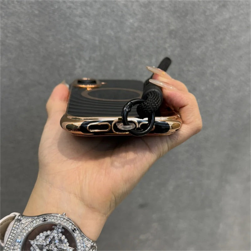 Ripple Plating Wrist Strap Magnetic Phone Case For iPhone