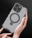 Translucent Grille Magnetic Phone Case with Kickstand for iPhone