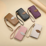 Leaf-Designed Leather Flip Cover Card Slot Lanyard Shockproof Case For Samsung