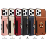 Wallet Card Slot Ring Holder Leather Case for iPhone
