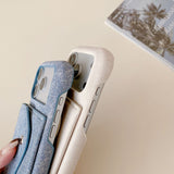 Fashion Denim Texture Crossbody Wallet Card Case for iPhone