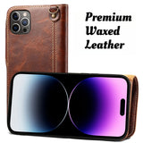 Premium Oil Wax Cowhide Button Design Case for iPhone