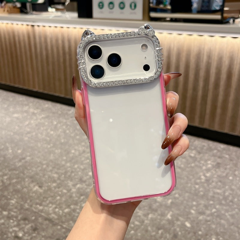 New Rhinestone Cat Lens Frame Phone Case for iPhone