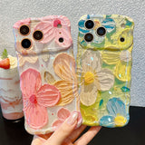 Oil Painting Style Floral Glossy Anti-Fall Soft Case for IPhone