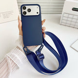 Crossbody Strap Matte Silicone Shockproof Soft Case For iPhone