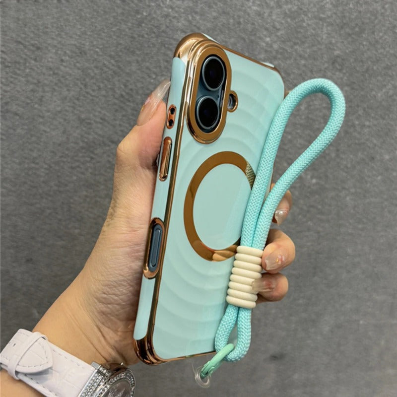 Ripple Plating Wrist Strap Magnetic Phone Case For iPhone