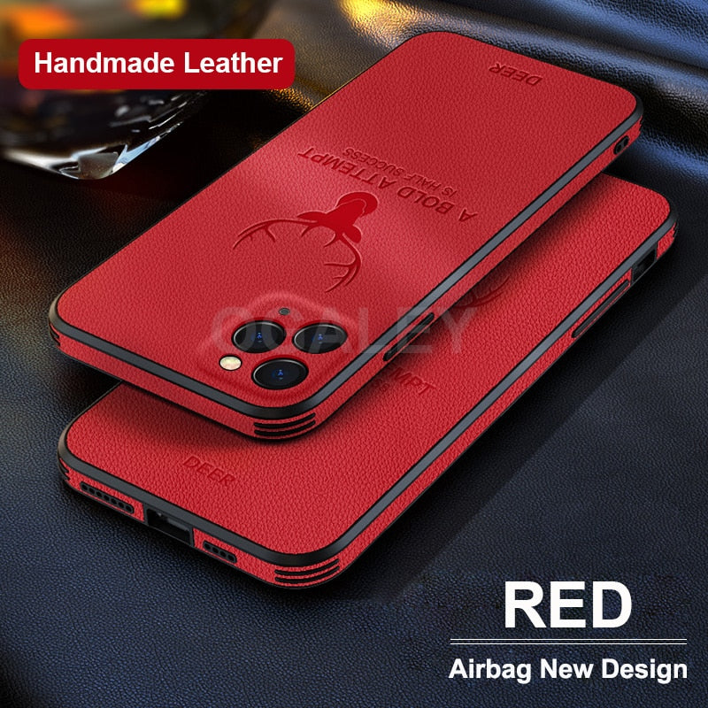 Square Leather Shockproof deer Case For iPhone