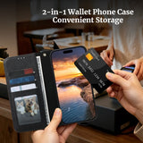 Genuine Leather Flip Card Slot RFID Blocking Wallet Case for iPhone
