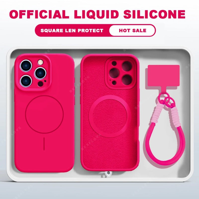 Liquid Silicone Lanyard Magnetic Phone Case For iPhone